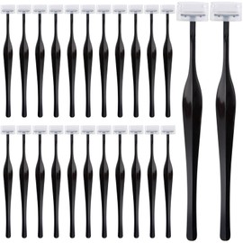Pndeyo 24pcs T Shape Eyebrow Razors for Women, Manual Face Trimmer with Cover, Stainless Steel Facial Shaver Multipurpose Makeup Tool for Forehead Cheeks Lips Chin- Black