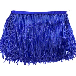Yalulu 1 Meter Beaded Fringe Trim, 6 Inch Wide Beads Ribbon Tassel Fringe Trim, Tassels Trim Fringe Fabric for DIY Accessories Home Textile Dance Ribbon (Gem Blue)