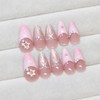 24pcs Pink French Tip Press On Nails With Rhinestones 3D