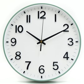 HZDHCLH 30 cm Silent Wall Clock Sweeping Second with Arabic Numerals without Ticking for Decoration Living Room, Kitchen, Office, Bedroom (Green Frame)