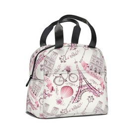 Lunch Bag Pink Eiffel Tower Print Large Capacity Lunch Box for Women Men Reusable Leakproof Cute Lunch Tote Bag Insulated Lunch Box for Work Picnic Camping