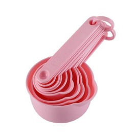zoyizi Plastic Measuring Cups and Spoons Set of 11, Kitchen Measuring Cups and Spoons Set for Dry & Liquid Ingredients, 5 Measuring Cups & 6 Measuring Spoons Set for Cooking & Baking Color Pink
