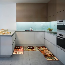 Sinmoe 3 Pcs Kitchen Rug Set Non Skid Black Kitchen Rugs and Mats Stain Resistant Anti Fatigue Mats for Microfiber Floor Non Slip Backing Mat, 15.7" x 47.2", 15.7" x 23.6" (Coffee Style)