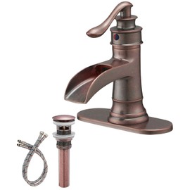 BATHLAVISH Copper Bathroom Faucet, Farmhouse Bathroom Faucet, Waterfall Bathroom Sink Faucet, Single Hole Single Handle Vintage Antique Lavatory Vanity with Pop Up Drain with Overflow
