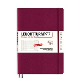 LEUCHTTURM1917 367566 Monthly Planner & Notebook Composition (B5) 2024, 16 Months, Softcover, Port Red, German