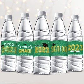 Graduation Decorations Water Bottle Labels 2023 Congrats Grad Stickers Class of Party Supplies for High School College Nursing Doctorate Graduation Celebration (Green Gold, 72 Pcs)