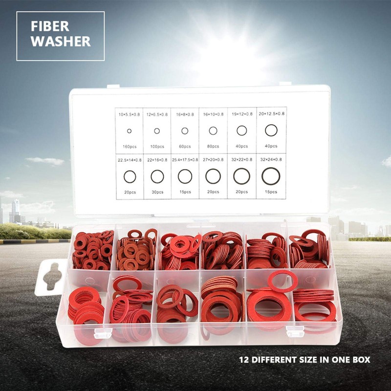 Insulating Spacers, Paper Seals, 600 Pieces, 12 Sizes, Red Steel