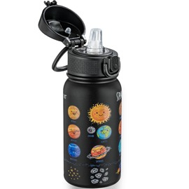 OLDLEY 12oz Kids Water Bottle, Stainless Steel Insulated Water Bottle For Kids, With Straws Leak-proof, Kids Water Bottles For School Boys Girls,Space Planet