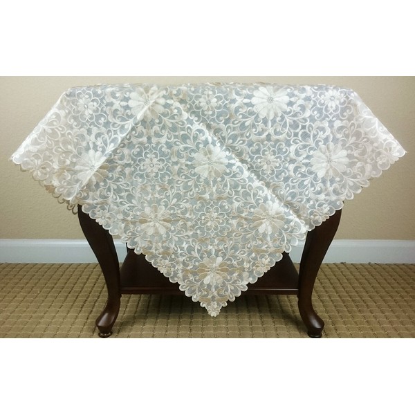 Grantlinen Wedding Polyester Embroidered Embroidery Square Tablecloth 51x51" Table Tablet