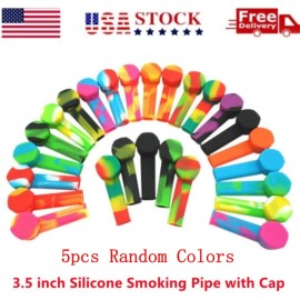 Unbranded 5x 3.4'' Mini Silicone Smoking Hand Pipe with Metal Bowl & Cap Lid Pocket Pipe
