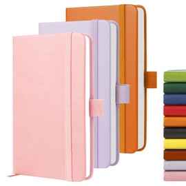 3 Pack A6 Notebook, Pocket Notebooks 160 Lined Pages Small Leather Journal Notebook for Women Men Work Office School, Hardback A6 Small Notepad with Pen Holder, 9.5 x 14.5cm (Purple, Pink, Orange)