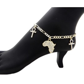 Fashion 21 Women's Ankh, Africa, Nefertiti Charm 10 inches Chain Anklet Ankle Bracelet (Gold/Style 1)