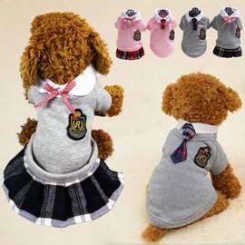 Pet Uniform School Skirts Sailor Costume Dog Campus Clothes Teddy Cute Bowtie Adorable Puppy Apparel (X-Large,Gray Shirt)