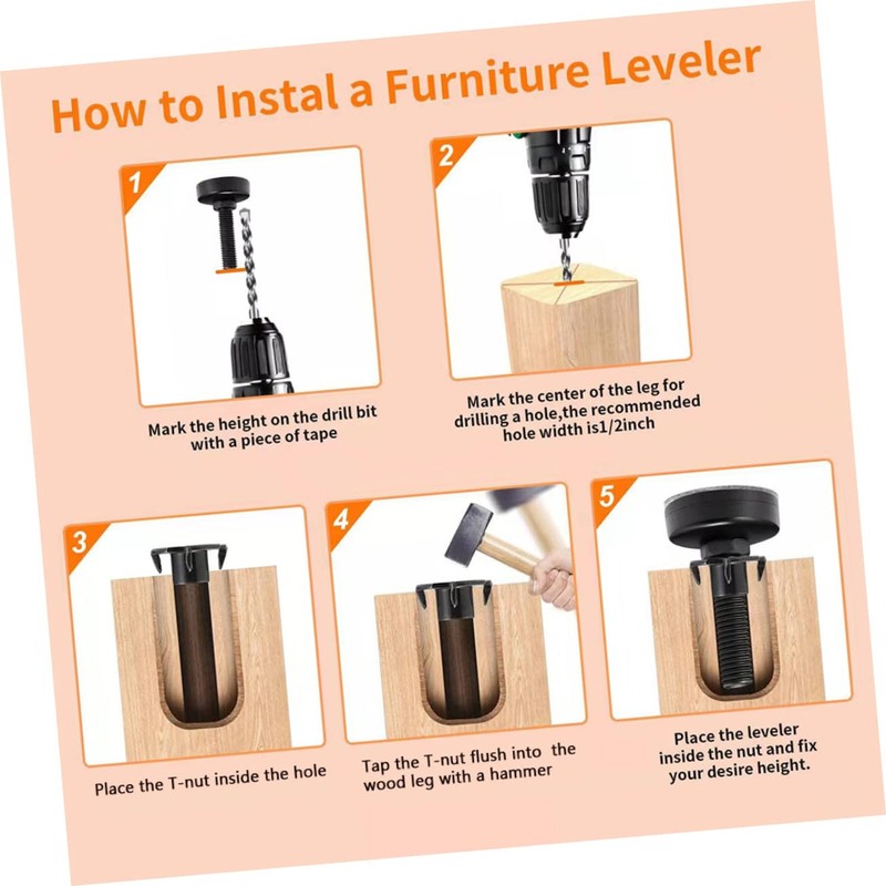 WOONEKY 4pcs Adjustable Heavy Duty Furniture Levelers with Nut Thread