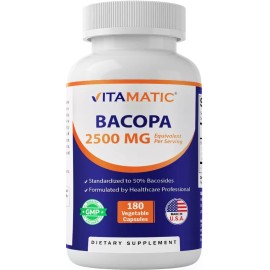 Vitamatic Bacopa Monnieri 2500mg Whole Plant  180 Caps Non GMO/No Gluten Made in the USA