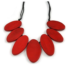 Avalaya Leaf Painted Red Wood Bead Cotton Cord Necklace/70cm Max Length/Adjustable