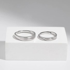 Meissa Couple Rings 925 Sterling Silver Dainty Diamond Wedding Bands Men and Women Promise Ring Statment Ring Size Adjustable (1 Ring-2.8mm Width)