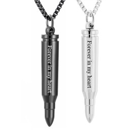 XSMZB Urn Necklaces for Ashes Bullet Container Pendant Stainless Steel Keepsake Holder Ashes for Pet Human Memorial Cremation Jewelry for Men Women (2Pcs-Silver+Black Forever)