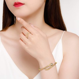 Qings Gold Snake Bangle Bracelet for Women Snake Animal Bangle Bracelets Adjustable Emerald Eyes Snake Bangles，Vintage Snake Bangle with Green Eyes