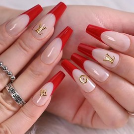 Press on Nails Long with Designs False Fake Nails Coffin Artificial Acrylonitrile Butadiene Red Press on Nails Long with Designs Luxury False Fake Nails Coffin Artificial Nails