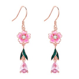 Cherry Blossoms Earrings S925 Sterling Silver Cherry Blossoms Dangle Earrings Dainty Pink Flower Earrings Jewelry for Women