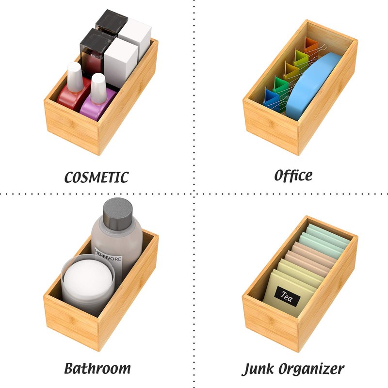 Bamboo Drawer Organizer Utensil Holder for Kitchen, Small Wood Silverware