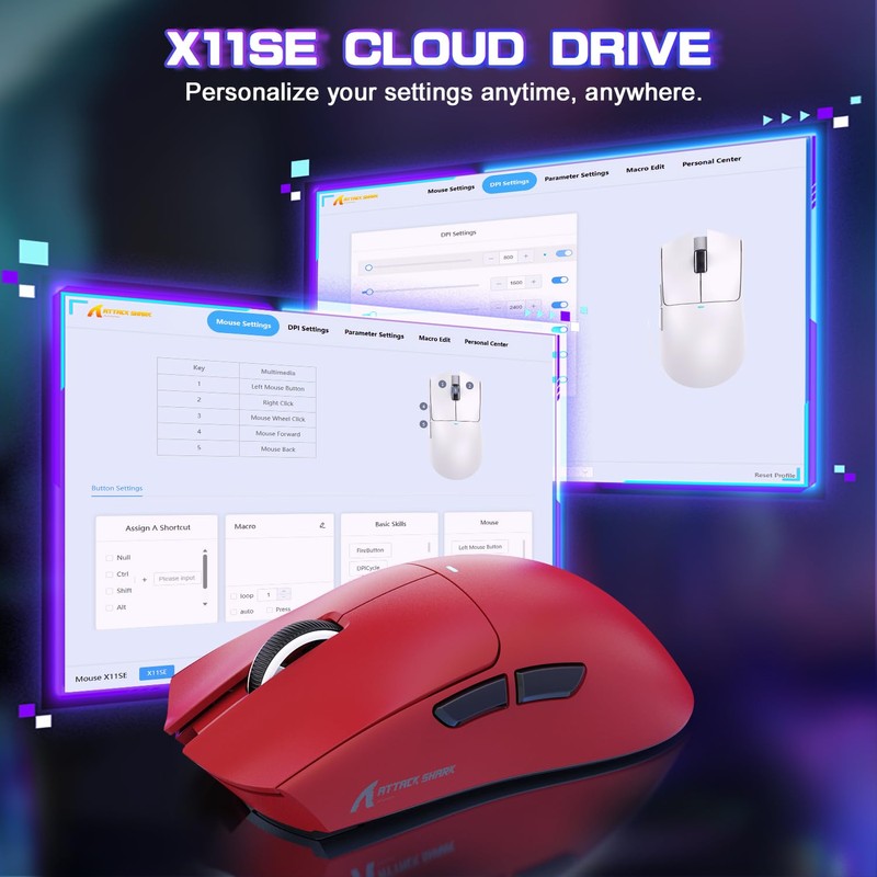 Attack Shark X11SE Ultra-Light Wireless Gaming Mouse, Tri-Mode-2.4G/USB-C Wired/BT, PixArt