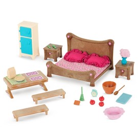 Li’l Woodzeez – Master Bedroom & Dining Set – 26pc Toy Set with Bedroom Furniture and Kitchen Accessories – Miniature Toys and Playsets for Kids Age 3+