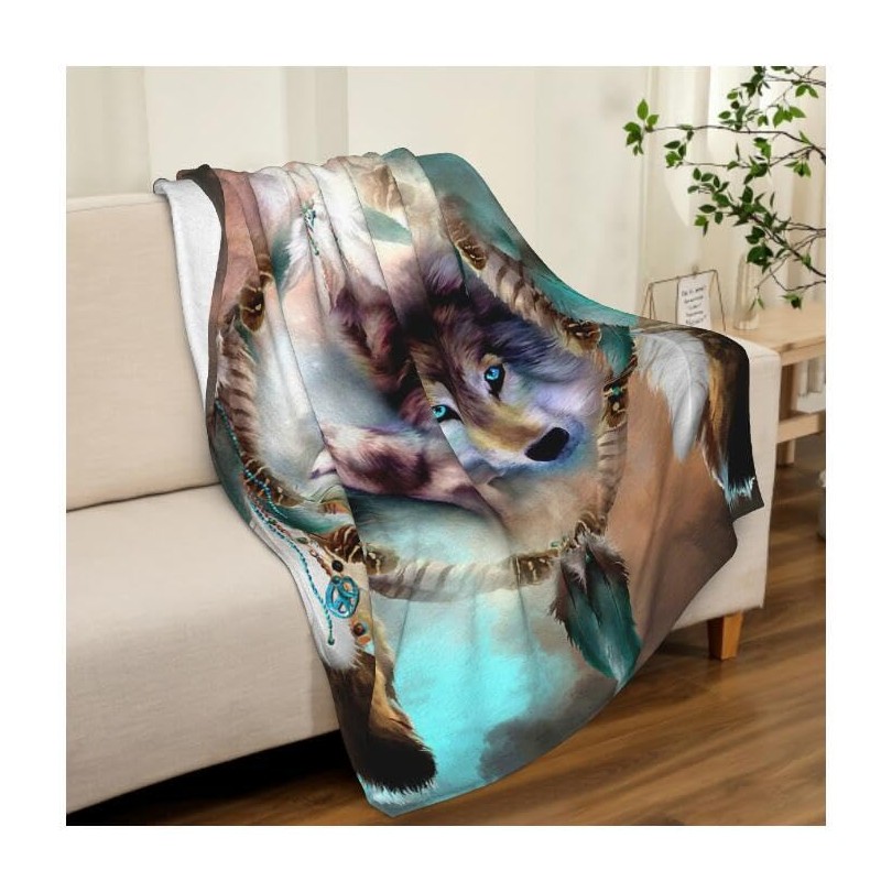 SSTREE Wolf Throw Blanket Soft Plush Bed Throw Fleece Blanket