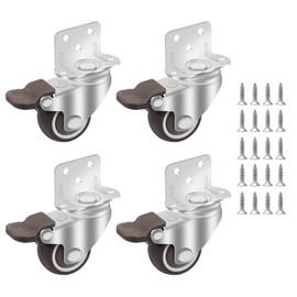 DBREAKS Swivel Castors Set 38 mm, 4 Pieces Furniture Castors Made of TPE Transport Castors with 20 Screws, Wheels with Brake, Swivel Castors with L Mounting Plate, Rubber Castors Suitable for Cribs,
