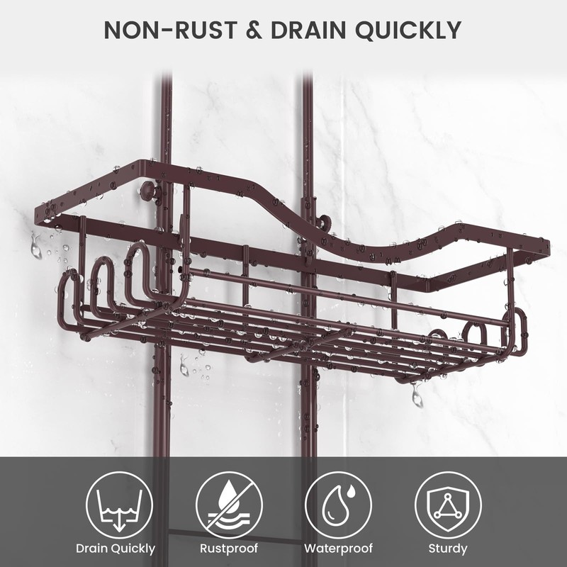 REINHARDT Shower Caddy Hanging Adjustable, Extended Length Rustproof Showers Caddy
