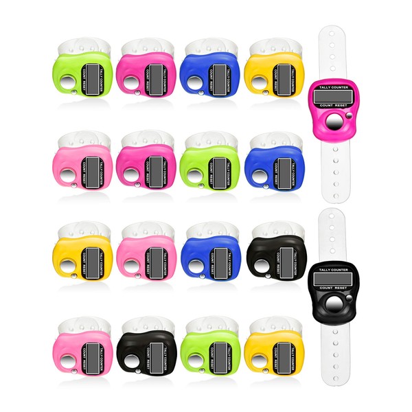 Tatuo 18 Pieces Hand Tally Counter 5 Digital Finger Counter Clickers Resettable Lap Counter Handheld Mechanical Number Click Counter, 6 Colors