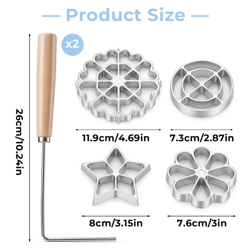 6 Pack Bunuelos Molds with Handles, Rosette Timbale Iron Set,