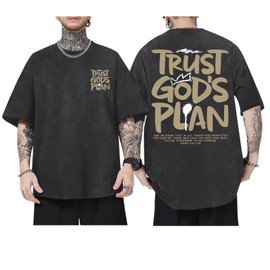 BINTEHGS God Christian T Shirts for Men Jesus Faith Shirt Acid Wash Oversized Tees Bible Verse Graphic Vintage Tshirt(Black,XL)