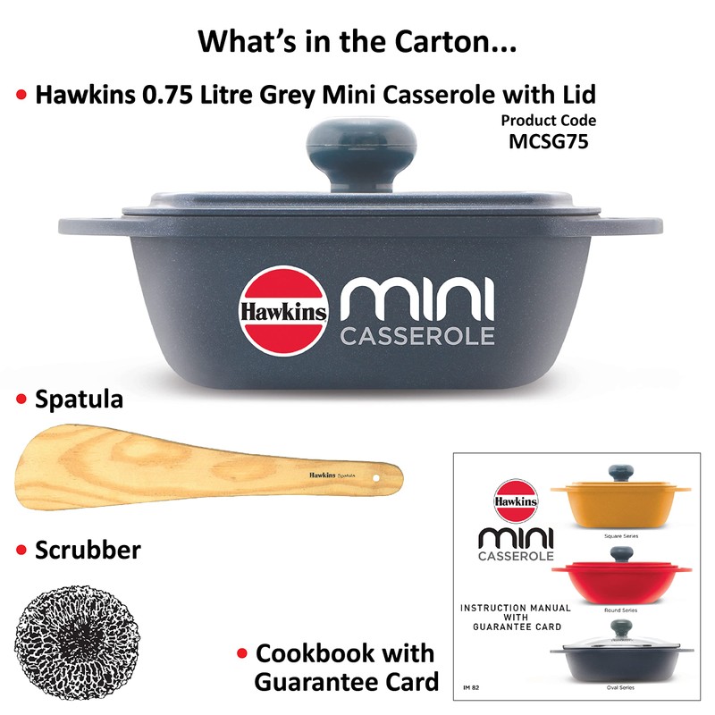 Hawkins 0.75 Litre Mini Casserole with Lid, Square Series Die-Cast