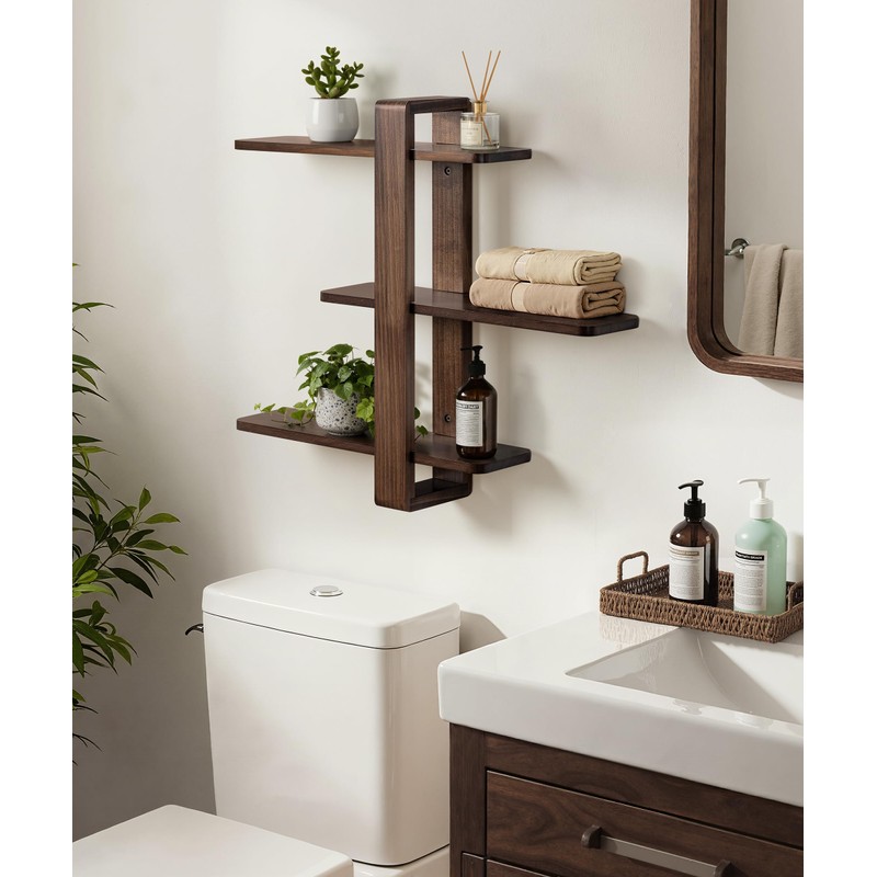 SUMGAR Floating Shelves for Wall Walnut Mounted Shelf Unit for