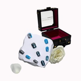 COOLYOUNG Extra Short Square Press On Nails, Cute Nails, Clip On Nails, 'Azure', Nail Press On, 10 Pieces Blue Press On Nails with 1 1 Gift Box,1 Storage Bag and Gel Nail Kit (M)