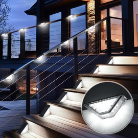 SOLPEX Solar Deck Lights Outdoor,Solar Step Lights for Outside,Two-Sided Fence Lights with 33 LEDs, Waterproof IP65 for Garden,Fence,Deck,Steps,Stair,Porch（10 Pack,Cold White）