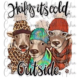 Handmade Sublimation Transfer Print Heifers Cow Winter Ready to Press Heat Transfer