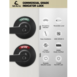 MrArm Privacy Indicator Lock and Lever, Large Grade 2 Commercial Door Handle, Bathroom Door Handle Perfect for Public restrooms Including Restaurants, Hospitals, Medical Offices, Matte Black