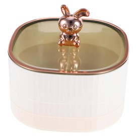 iplusmile Cute Multi Layer Jewelry Storage Box with Mini Rabbit Statue Elegant Jewelry Organizer for Rings Necklaces and Bracelets for Women Cream Yellow Design