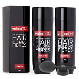 Hair Fibres x2 VOLUMON Keratin Hair Building Fibres for Thinning Hair - Instantly Conceals Thinning Areas for Fuller Thicker Hair - For Men & Women 28g x2 + Applicator (Dark Brown)