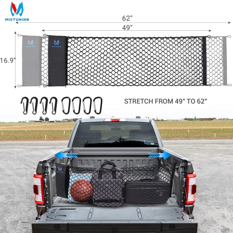 MICTUNING 1X Elastic Truck Bed Cargo Net w/ Storage Bag