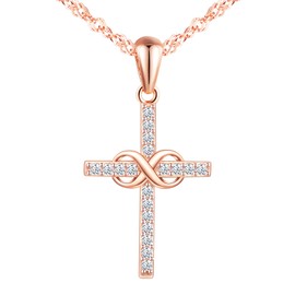 INFINIONLY Women's Necklace Pendant and Earring, 925 Sterling Silver Jewellery Sets, Rose Gold, Infinity Symbol and Cross Element, Inlaid Zircon, Sterling Silver, Cubic Zirconia
