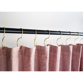 Minimalistic Shower Curtain Hooks, Stainless Steel, Brass, Black meatal, S Hook, Curtain Rings, Jean Hook, Purse, Bag, Closest Hanger - 12pk (Brass, O-Hook)