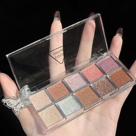 Glitter Eyeshadow Palette, Shimmer Eye Shadow Palette For Women, Long Lasting White Gold Pink Shimmer Eyeshadow Make-Up Palettes, Highly Pigmented Waterproof Blendable Goid Glitter Eye Make-Up Palette
