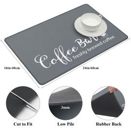 SHACOS Large Coffee Mat 2-Pack 16x24 Inch Absorbent Non Slip Coffee Maker Mats for Countertop Coffee Bar Accessories Dish Drying Mat Waterproof Heat Resistant, Gray