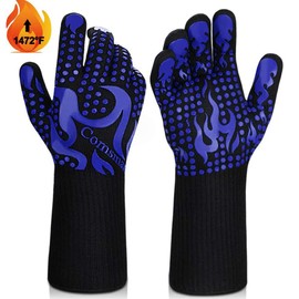 Magik 1-2 Pair 1472℉ Extreme Heat Resistant Cook Oven Glove Silicone Grill BBQ Mitt (1 Pair, Blue Flames)