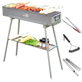 WILLBBQ Charcoal Grills Commercial Quality Portable Hibachi BBQ Lamb Skewer Folded Camping Barbecue Grill for Camping(31.6x7.1x5.1inch With Accessories) - The Perfect Gifts for Grill Lovers
