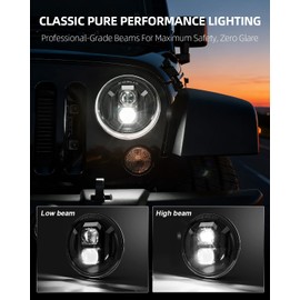 BESURE 2PCS New Anti-glare 7 Inch Round Led Headlights DOT Approved Compatible with Jeep Wrangler JK TJ LJ, C-hevy, M-iata & More, Hi/Low Beam Headlight Assembly, H6024 LED Headlight IP67 Waterproof